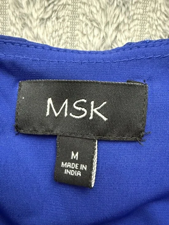 MSK Chiffon Sheath Rhinestone Trim Dress Womens M Royal Blue Asymmetric Cape - Picture 5 of 12